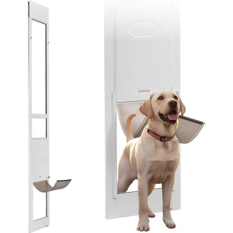 Chatière pour Chien et Chat pour Porte Coulissante en Verre, Porte pour Animaux de Compagnie Hauteur Réglable 2311-2439 mm, Trappe pour Chien avec Battant Taille L de 260,4x412,8 mm, pour Maison (1/5)
