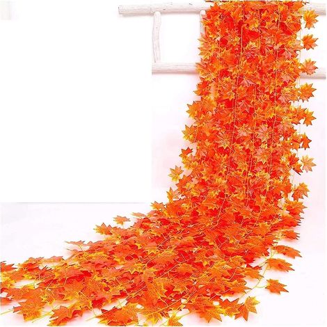 Plantes artificielles, 30 feuilles, 12 pièces, 2,3 m, décoration intérieure, guirlande de feuilles d'érable artificielles. (1/4)