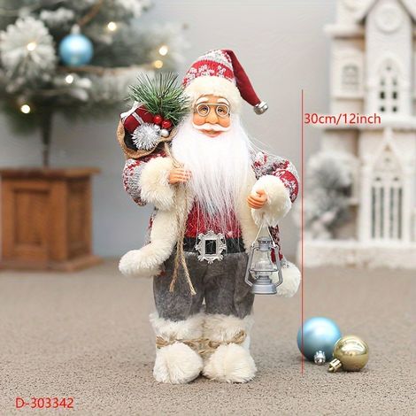 Figurine Père Noël 30 cm (12 in) - Lot de décoration haut de gamme avec bottes en fourrure - Accessoires pour Noël, décoration d'automne et figurines (1/5)