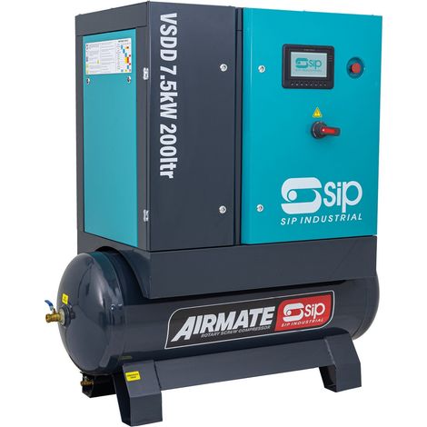 SIP VSDD 7.5kW 10bar 200ltr 400v Rotary Screw Compressor - L144 x W67 x H147 cm
