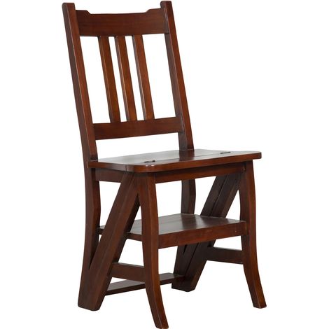 Stuhl/Treppe aus massivem Mahagoniholz mit Nussholz Finish L44xPR38xH90 cm.