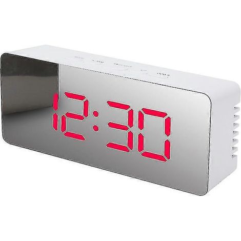 Réveil numérique, grand réveil miroir LED de 5,5 pouces, avec port de chargement USB (lumière rouge, boîtier blanc)