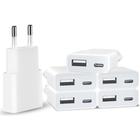 6Pack Chargeur USB 5V / 1A 2Port Mini USB Mural Chargeur Secteur USB Adaptateur de Prise Universel Compatible avec iPhone Apple, Samsung, Nexus, Nokia, Huawei, Xiaomi, HTC, Sony, LG (Blanc,EU) (1/5)