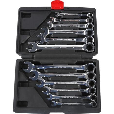 Jeu de 12 clés à cliquet, 8-19 mm, en acier chromé, coffret à outils inclus (1/4)