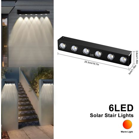 (4 pièces - 6 LED) Lampes solaires murales pour clôture, enseignes solaires extérieures, lampes d'adresse solaires ultra lumineuses, lampes de porche étanches, fixation murale (1/5)