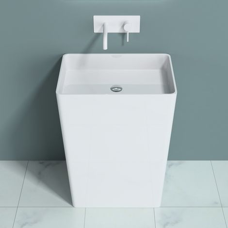 doporro freistehendes Standwaschbecken BTH: 60x42x80cm Colossum36 weiß aus Gussmarmor Waschtisch Waschplatz Standsäule