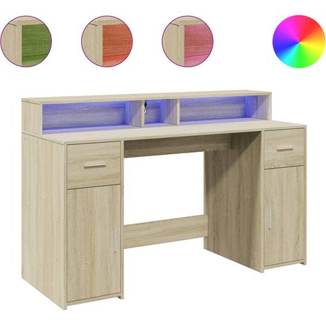 Maison Exclusive - LED-Schreibtisch Sonoma-Eiche 140x55x91 cm Hol