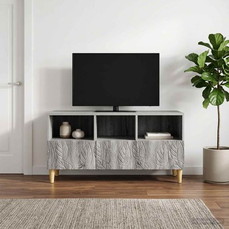 Meuble TV 102 x 34,5 x 50 cm, 3 tiroirs, bois d’ingénierie, Sonoma gris vintage - PANGIVO (1/5)