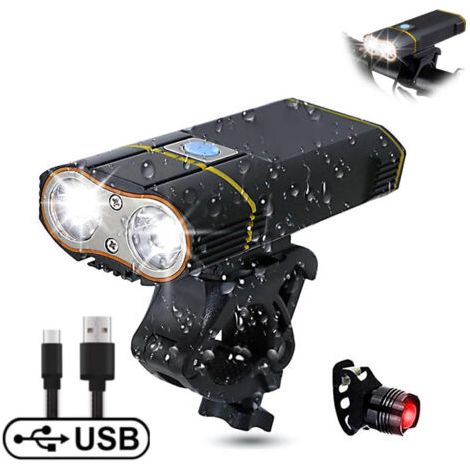 Pair Phare de vélo de montagne USB Rechargeable Bike Light Night Cycling Bright Light (1/5)