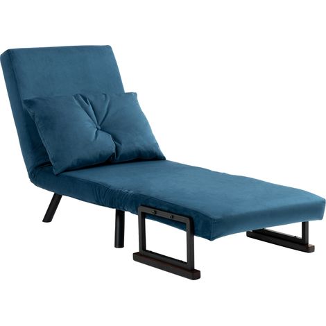 4-in-1 Velvet-Feel Single Chair Bed, Pillow - Navy Blue (1/5)