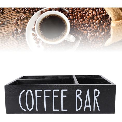 Organisateur de Station Café en Bois avec Séparateur - Boîte de Rangement Accessoires Bar Café, Porte Sachets Thé et Dosettes Café Noir pour Cuisine (1/5)