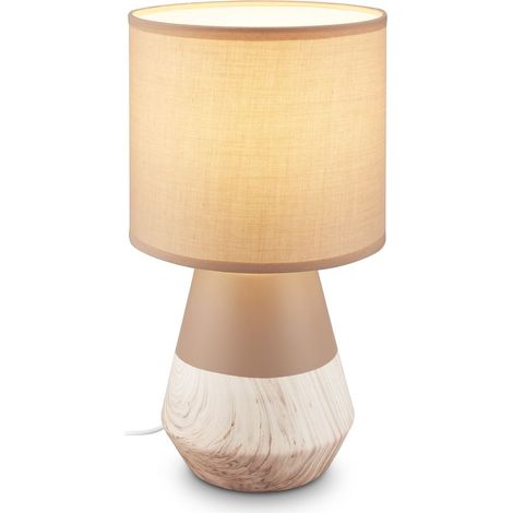Briloner Nachttischlampe Keramikfuß Ø18x34 cm E14 Fassung max. 25W Kabelschalter Beige-Holzoptik - Tischlampe Wohnzimmer Schlafzimmer Flur (1/5)