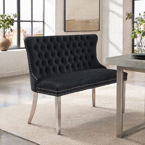 MEUBLIV Banco de comedor 116x57,5x89,5 cm negro, terciopelo capitoné, 2 plazas (1/5)