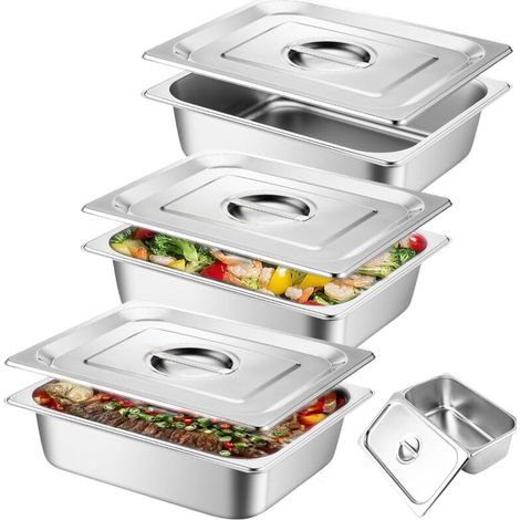 Panierformen aus Edelstahl – 3er-Set, 32,5 x 17,5 x 6,5 cm, mit Deckel, rechteckige GN-Größe für Fisch und Fleisch (1/5)