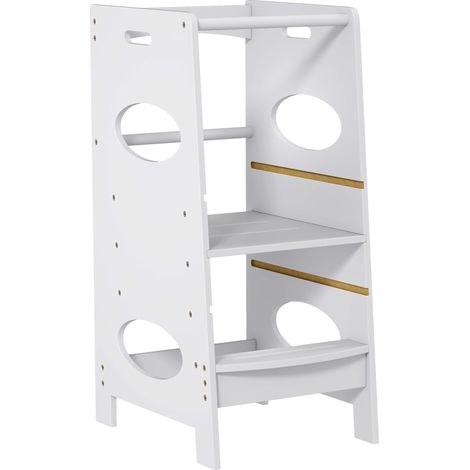 Tour Montessori pour Enfants 3-6 Ans, Hauteur Réglable en MDF, Gris, 40x50x90cm
