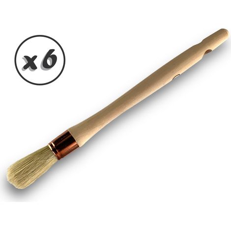 Lot de 6 pinceaux de pouce  Brosse ronde en soie blanche  Ø 18 mm  Idéal peinture rénovation volets moulures plinthes angles persiennes  Manche bois brut  Kibros 370D180x6 (1/5)