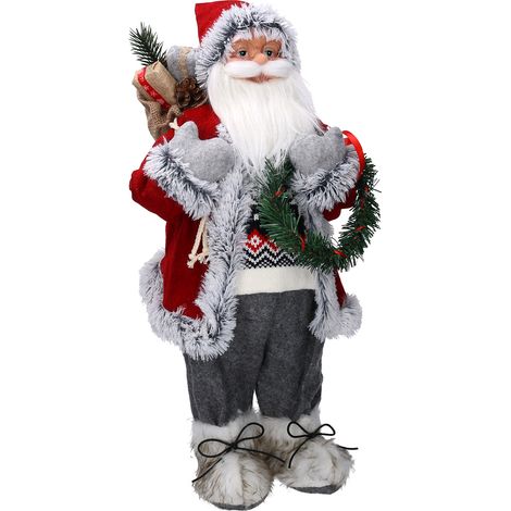Pupazzo Babbo Natale in Tessuto con regali e ghirlanda grigio rosso cm 30x17,5xh65