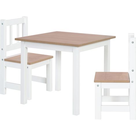 roba Set Tavolo + 2 Sedie per Bambini Woody - Robusti e Resistenti - Mobili per la Cameretta - dai 18 Mesi - Decorazione in Legno - Legno Laccato Bianco (1/5)