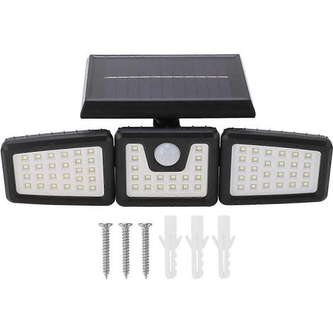 Solarbetriebene Außenleuchte mit Bewegungsmelder, 3 verstellbare Leuchtenköpfe, IP65 wasserdicht, Weitwinkel-Flutlicht