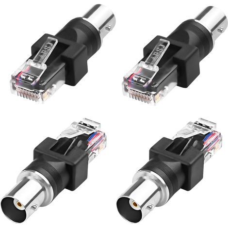 Lot de 4 adaptateurs BNC vers RJ45 Ethernet, BNC femelle vers RJ45 mâle RJ45 coaxial droit pour appareils informatiques (1/5)