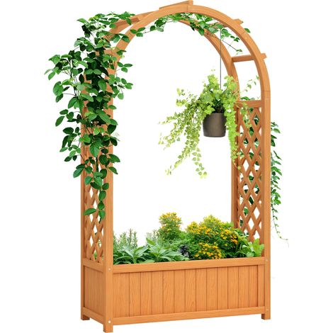 Wooden Garden Planter with Trellis,Liner,and Drainage Holes for Climbing Plants and Flowers,83 x 36 x 145 cm