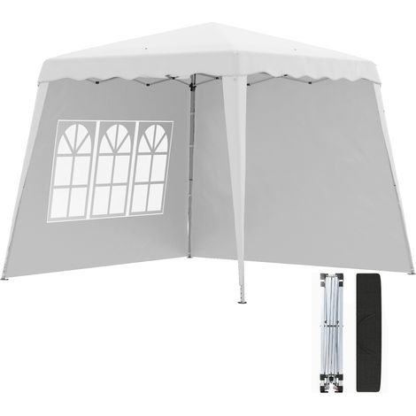 Carpa Plegable con 2 Paredes Laterales 2,89x2,89m Cenador Pabellón de Jardín Altura Ajustable Protección UV50+ Blanco (1/5)