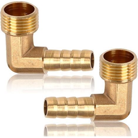 Set mit 2 Messing-90°-Winkel-Schlauchverbindern – 1/2"-Außengewinde auf 10-mm-Schlauchanschluss – Geeignet für Trinkwasser – Sanitärarmaturen – Gartenschlauchzubehör (1/5)