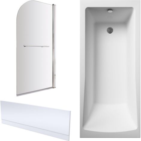Square Single Ended1700x750 Bath with Front Panel & Chrome Round Corner Screen with Towel Rail (1/4)