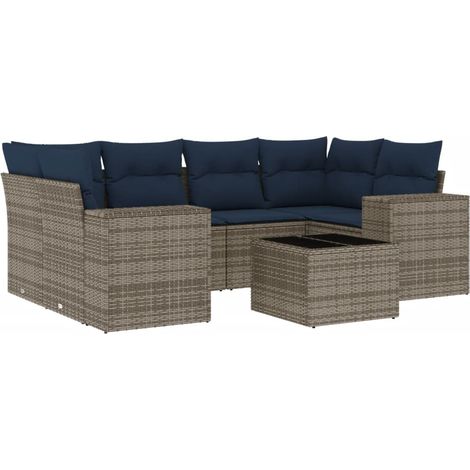 7-teiliges Gartensofa-Set mit Kissen, grau, Polyrattan vidaXL (1/5)