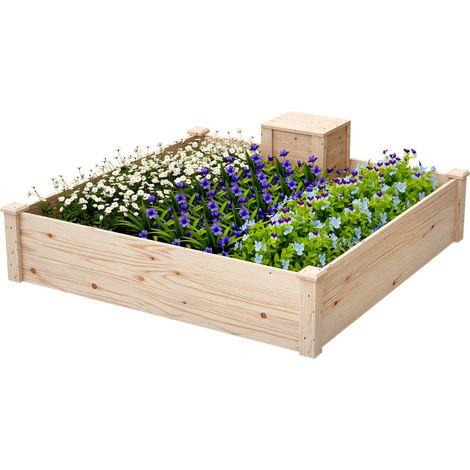 Outsunny – Jardinière surélevée en bois de sapin 123 x 123 x 25,5 cm – Bac à compost inclus – Design à fond ouvert pour drainage optimal