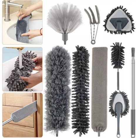 FLITI Telescopic Stainless Steel Duster with 9 Washable Microfiber Replacement Heads for Home and Car Cleaning (1/5)
