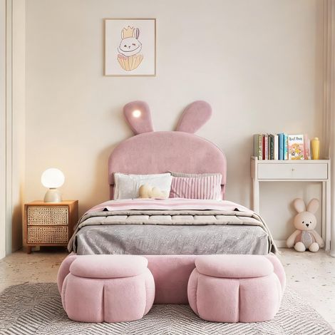 Cadre de lit rose en velours 237 x 104 x 135 cm (1/5)