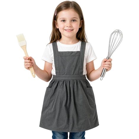 Unisexe Tablier d'enfant en Coton Tabliers de Cuisine avec des Poches Sans Manches Blouse Fille Garçon Doux Confortable Convient pour Peinture Cuisson École Manuelle Barbecue Poterie Cadeau (1/5)