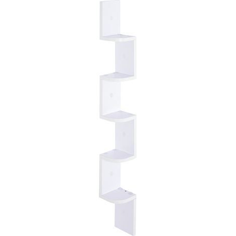 Étagère d'angle Murale à 5 Niveaux Hauteur 120 cm Forme de Zigzag en Bois Blanc (1/5)
