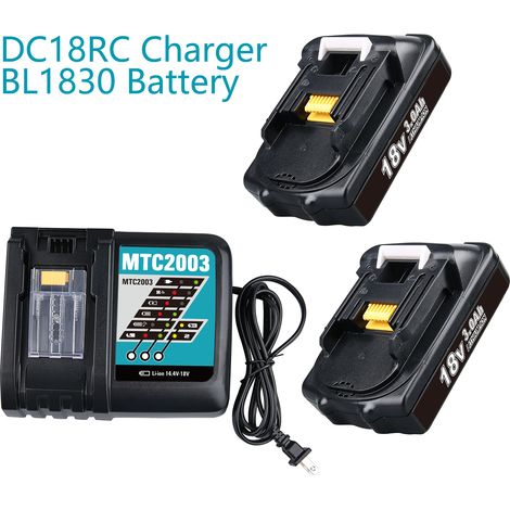 2er-Pack 18 V 3 Ah Akku und Ladegerät für Makita BL1830 BL1840 BL1850 BL1860 und Ladegerät 3ADC18RC DC18RD MTC2003 (1/5)