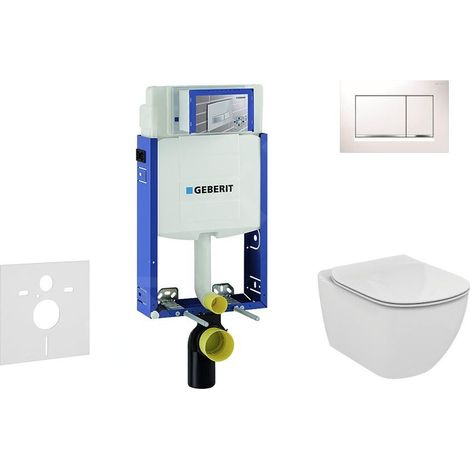 Geberit Kombifix - Bâti-support pour WC suspendu avec plaque de déclenchement Sigma 30, blanc/chrome brillant + Ideal Standard Tesi – cuvette et abattant 110.302.00.5 NF5 (1/5)