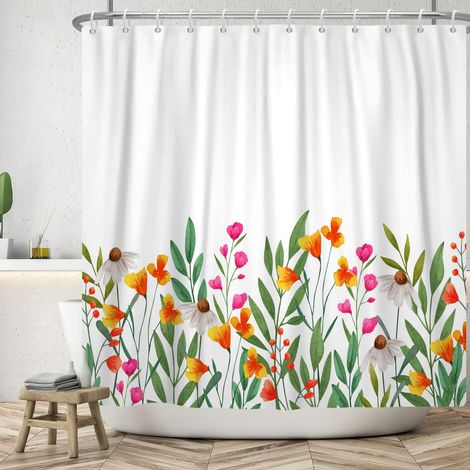 180x180cm Fleur Rideau de Douche Plante Floral Rideau de Bain Simple élégant Salle de Bain décoratif Rideau de Baignoire étanche Printemps scène Rideaux de Douche avec Crochet (1/5)