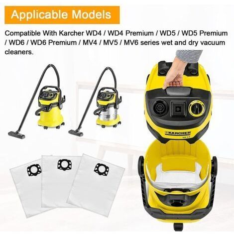 Pair 8pcs Sacs pour kärcher WD5 WD4 WD6 MV4 MV5 MV6 Sacs Filtre d'Aspirateur pour Karcher Filtrants de Remplacement 2.863-006.0 (1/5)