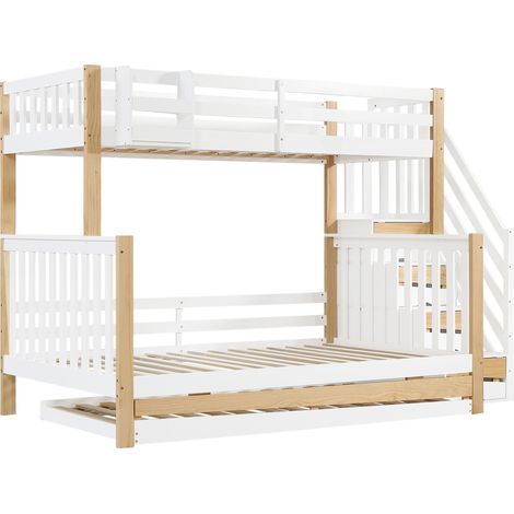 Kinder-Etagenbett mit Ausziehbett und Stauraumtreppe 90x200/120x200 Weiß/Natur (1/5)