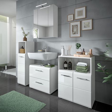Meuble sous lavabo + 3 meubles salle de bain blanc brillant - ICEDY