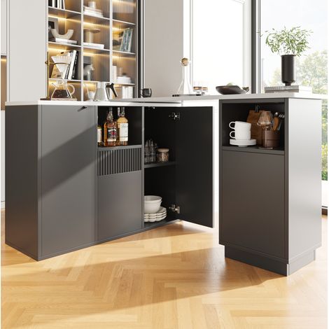 Mueble de almacenaje giratorio 360° 210 x 30 x 100,9 cm MDF negro con tablero efecto mármol HAVRYA (1/5)