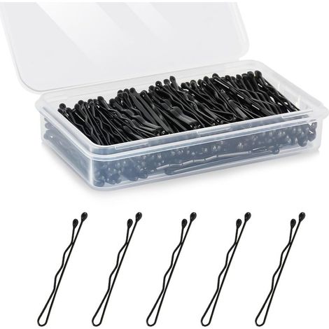 Lot de 150 mini pinces à cheveux noires, avec boîte de rangement, universelles pour enfants, filles et adultes, adaptées à tous les types de cheveux (1,38 pouces, 3,5 cm)