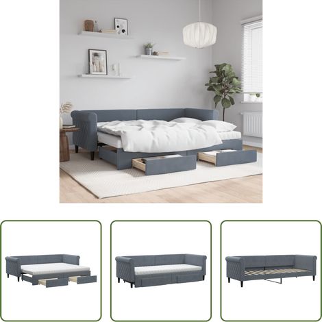 vidaXL Doppelbett - Tagesbett Ausziehbar mit Schubladen Dunkelgrau 80x200 cm Samt (1/5)