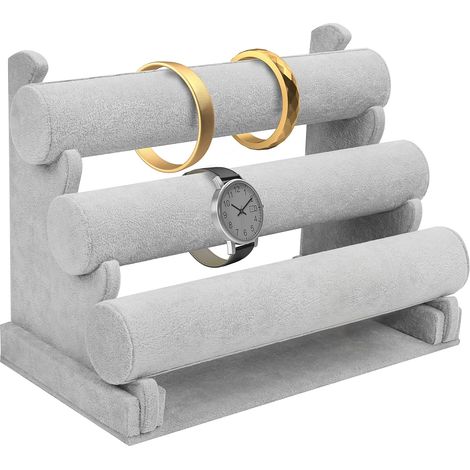 Support de rangement pour bijoux gris, 3 niveaux pour bracelets, montres et chaînes, amovible (1/5)