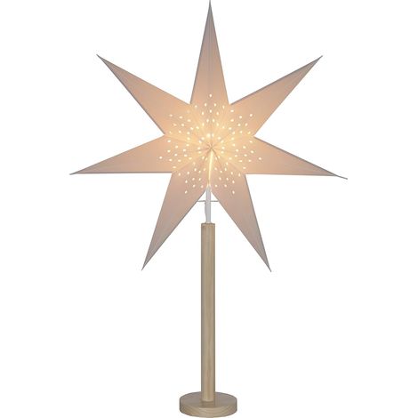 Star Trading Lampadaire Poinsettia Elice de Star Trading, étoile de Noël en papier 3D avec socle en bois naturel, lampadaire étoile décoratif avec interrupteur à câble, E14, hauteur : 85 cm