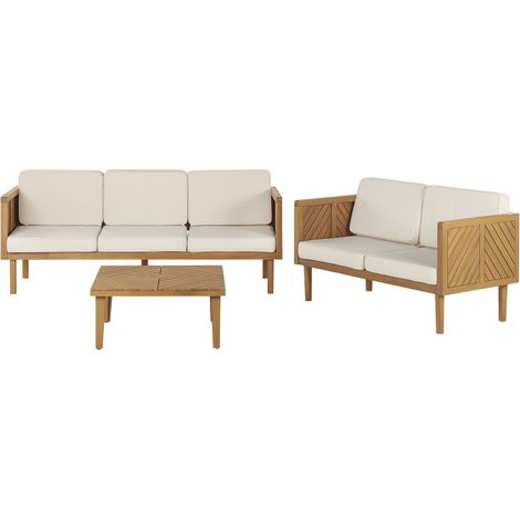 Salotto da giardino 5 posti legno di acacia con cuscini beige chiaro Baratti