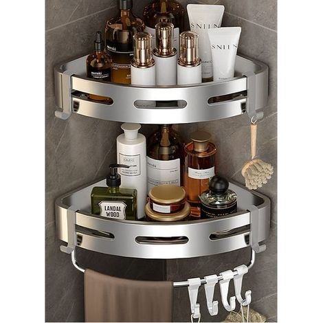 Étagère D'Angle - Lot De 2 - Adhésif Sans Perçage - Pour Salle De Bain Douche Toilettes Cuisine Chambre - Acier Inoxydable 304 (1/5)