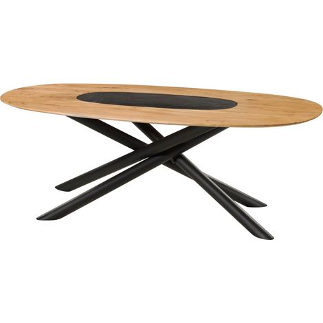 Esstisch oval Akazie 200x100x76 natur lackiert / Mikado-Beine rund schwarz