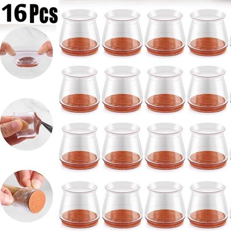 Protectores patas sillas (16 Diseñados suelos madera, Fundas silicona, Dimensiones: 3, 8 x 3, 5 x 3 cm, 16 piezas (1/4)