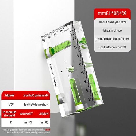 Mini Wasserwaage mit Magneten, 95 x 50 x 13 mm, transparente Wasserwaage für präzise Messungen mit 2 Libellenblöcken und 3 Magneten (1/5)